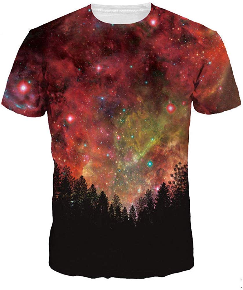 Unisex 3D Wolf T Shirts Couples Summer Short Sleeve T Shirts Casual Tees Night Forest