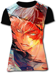 Todo roki My Hero Acade Mia Women's T Shirt Classic 3D Crew Neck T Shirt Tops Short Sleeves Tees Black