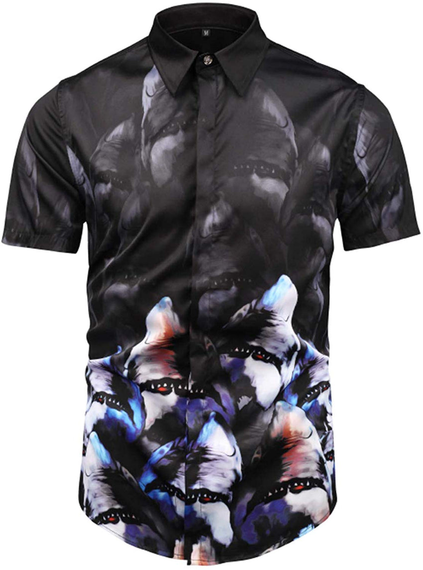 Men's Short Sleeve Luxury Print Button Dress Shirt Al003 80