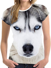 Horse Print Women T Shirt Art Design Tee Girls Elastic Short Sleeve Wolf 01