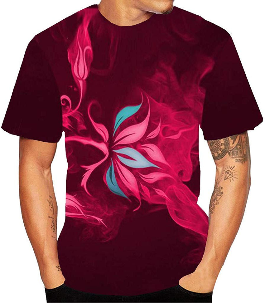 Mens T Shirt 3D Flood Printed Short Sleeved Top Blouse Red2