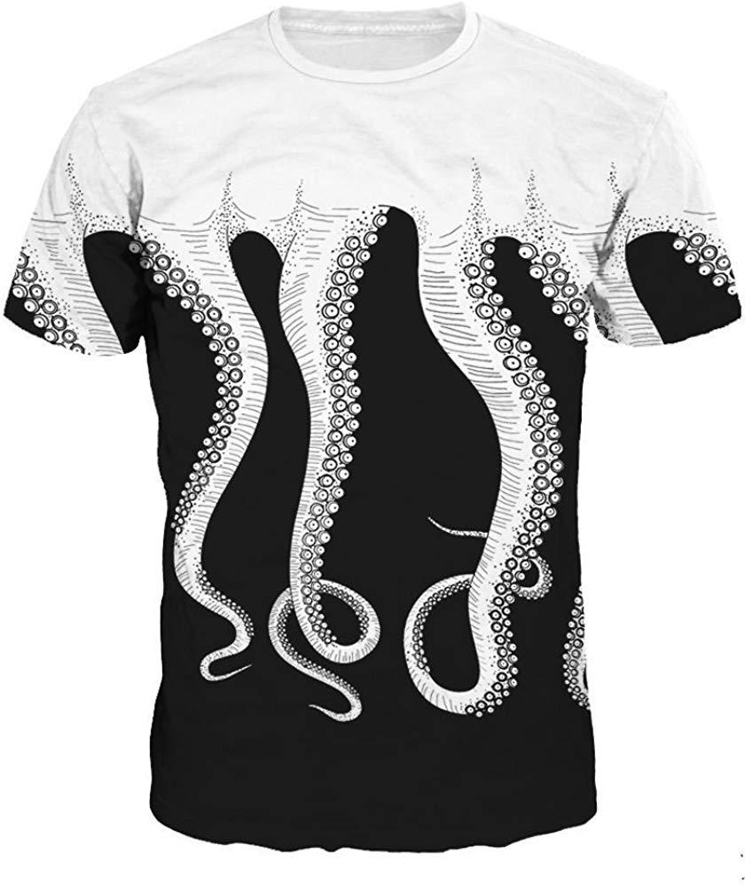 Unisex Casual 3D Wolf Head Pattern Printed Short Sleeve T Shirts Top Tees Octopus