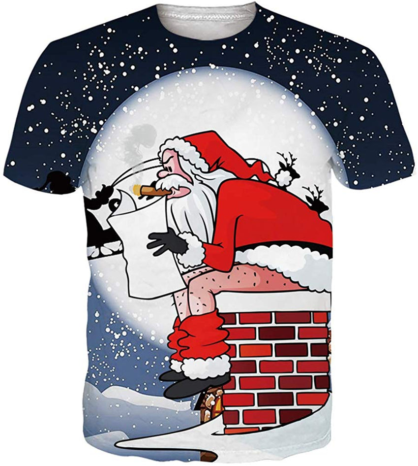 Unisex Cool Novelty 3D Graphic Print T Shirts Summer Short Sleeve Crewneck Tees Casual Tops Funny Santa