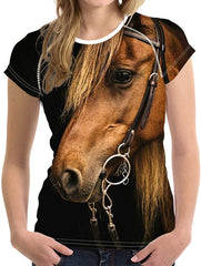 Horse Print Women T Shirt Art Design Tee Girls Elastic Short Sleeve Horse 04