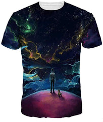 Sanatty Unisex Womens Mens Summer T Shirts Graphic 3D Galaxy T Shirts Tops Couple Tees Looking at the Sky