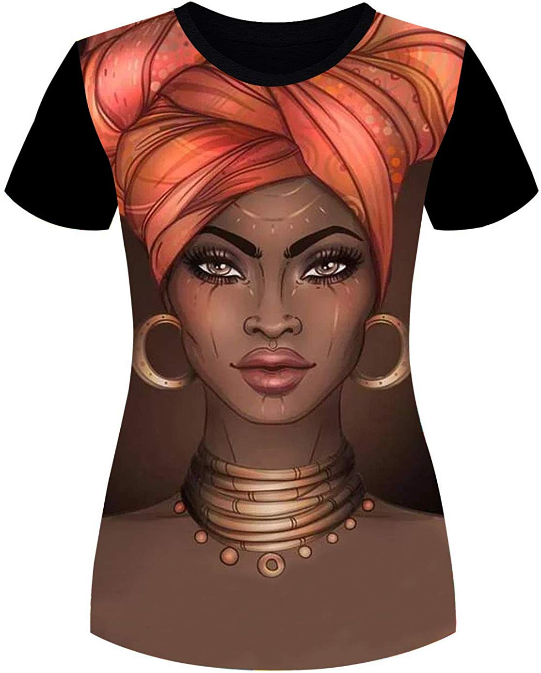 Women's T Shirts Black Woman Afro Natural Hair 3D Floral Print Casual Tops for Women Tees Black 1