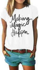 Womens Letter Printed Pullover Casual Tees T Shirt White