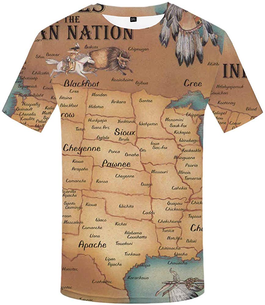 Unisex 3D Printed Creative Graphic Short Sleeved Soft T Shirt for Men Tee Native American