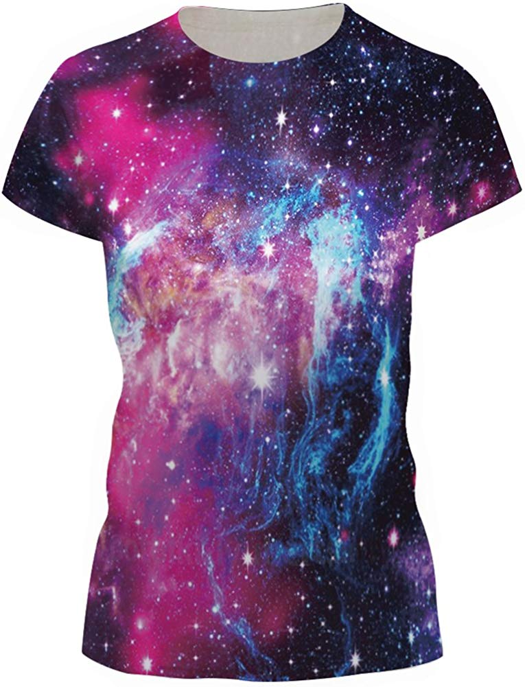 Women's 3D Print T Shirt Graphic Tee Novelty Casual Crew Neck Purple Galaxy 1