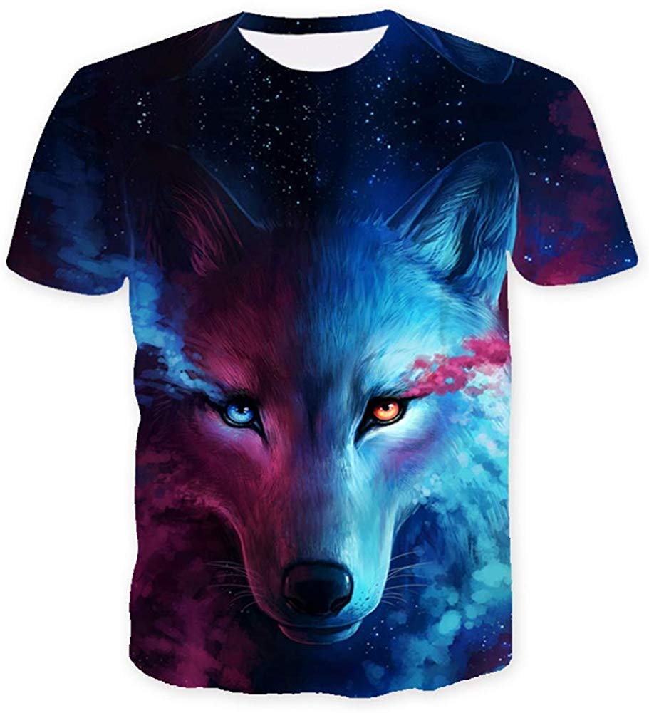 Fashion Mens 3D Digital Printed Design Pattern T Shirts Top Tees One Wolf
