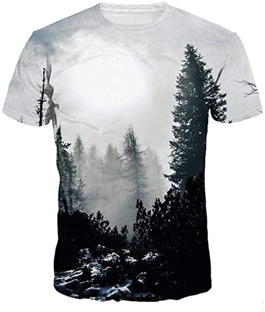 Velynce Unisex Thin Shirts Stylish 3D Digital Printed Lion Skull Casual Personality T Shirts Couple Clothing Forest #26