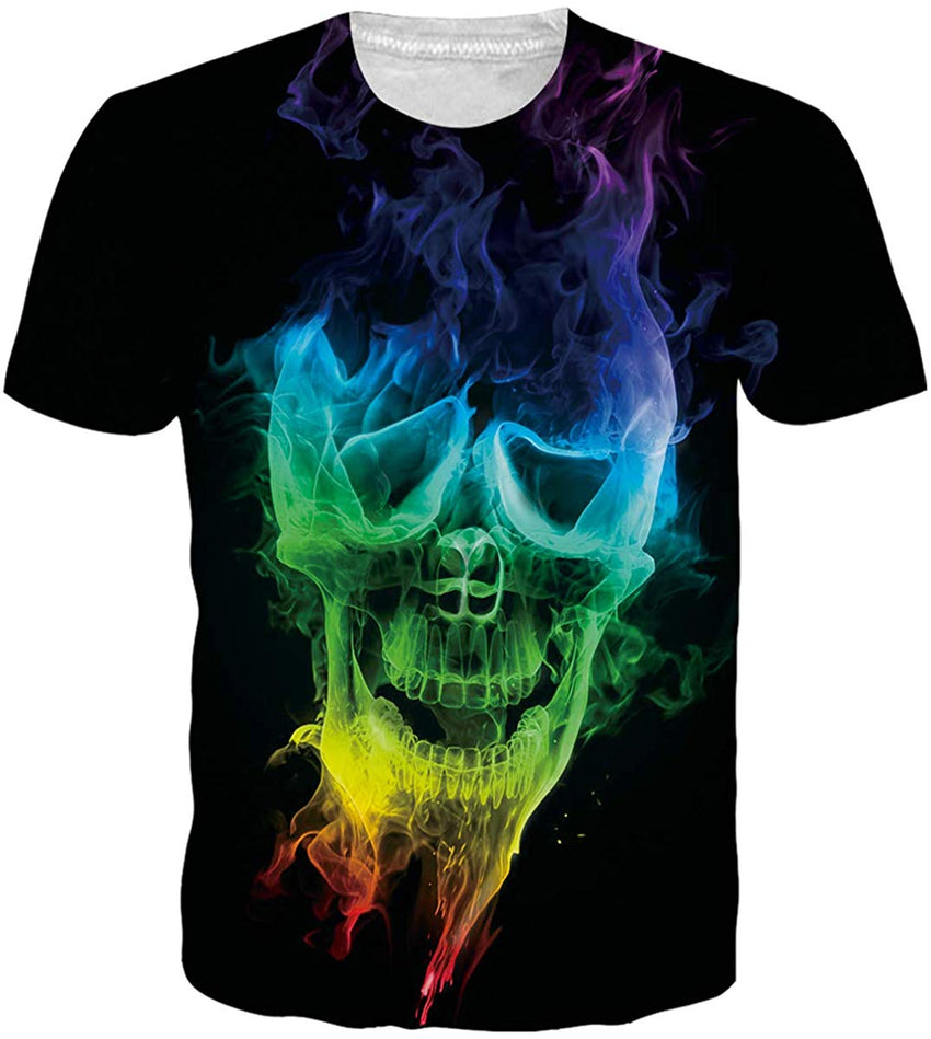Unisex Cool Novelty 3D Graphic Print T Shirts Summer Short Sleeve Crewneck Tees Casual Tops Smoke Skull 1