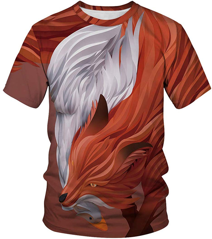 Unisex Men Women Stylish 3D Printed Graphic Short Sleeve T Shirts Tops Fox