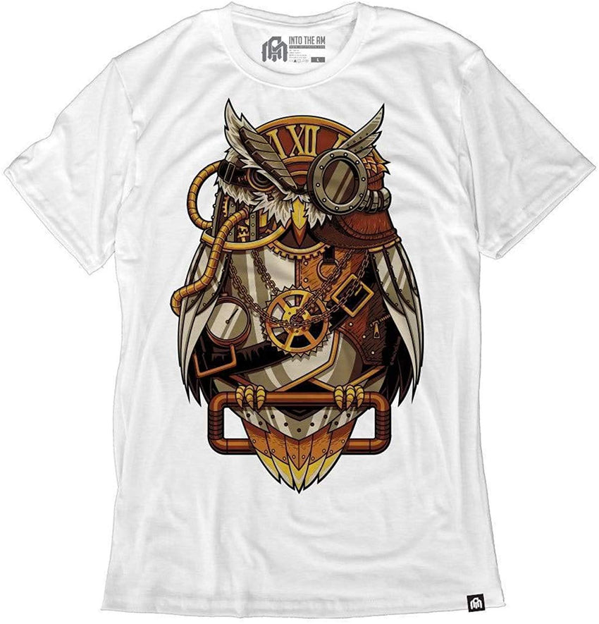 Men's Casual Short Sleeve Graphic Tee Shirts Clockwork Owl White
