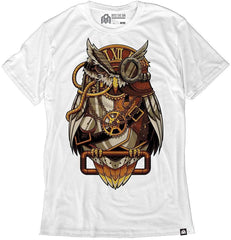 Men's Casual Short Sleeve Graphic Tee Shirts Clockwork Owl White