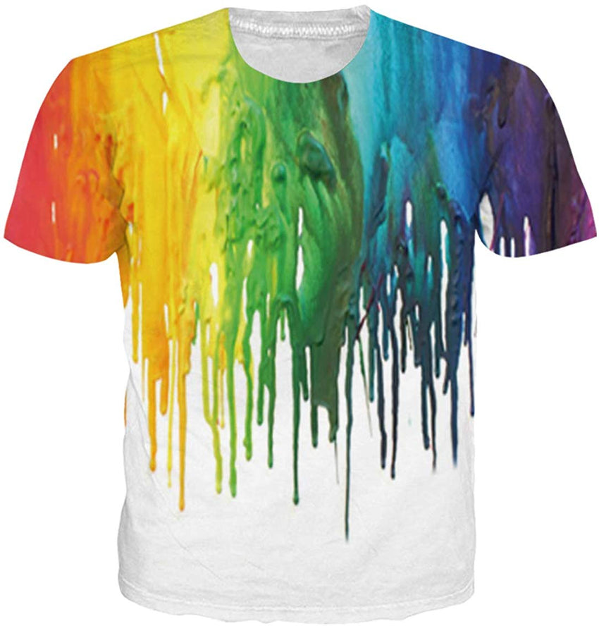 Mens T Shirts 3D Graphic Short Sleeve Tees Funny Printed Summer Tops Colorful Painting