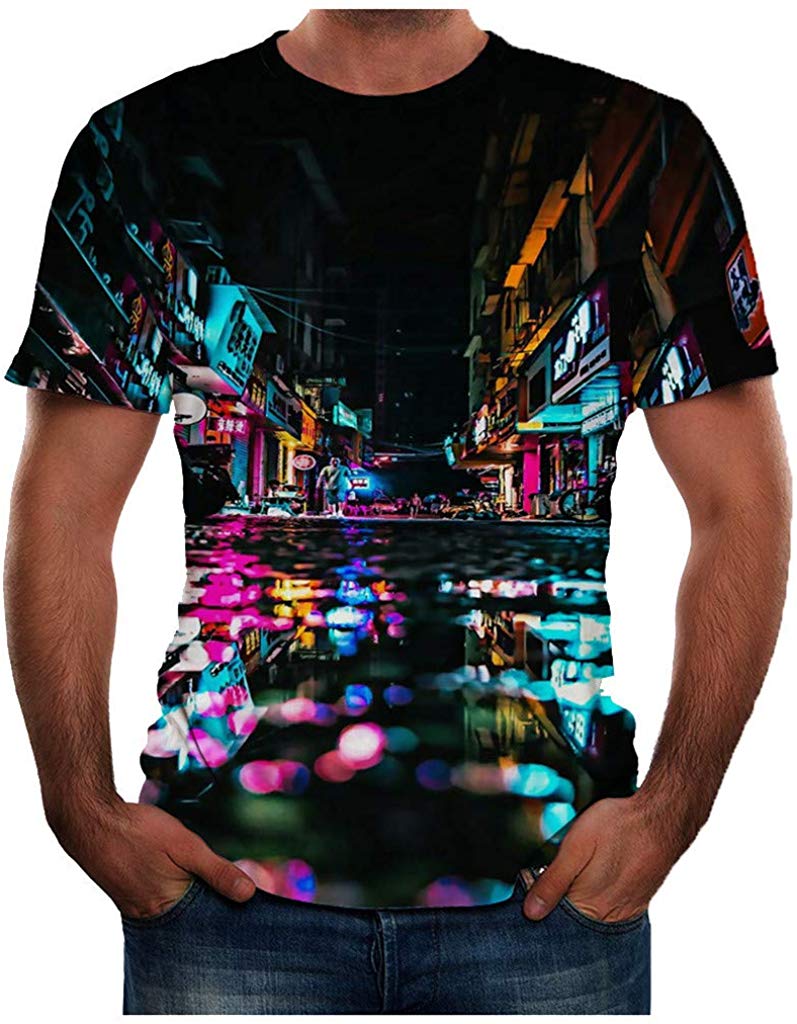 Men Summer New Full 3D Printed T Shirt Plus Size S 3XL Cool Printing Top Blouse Black