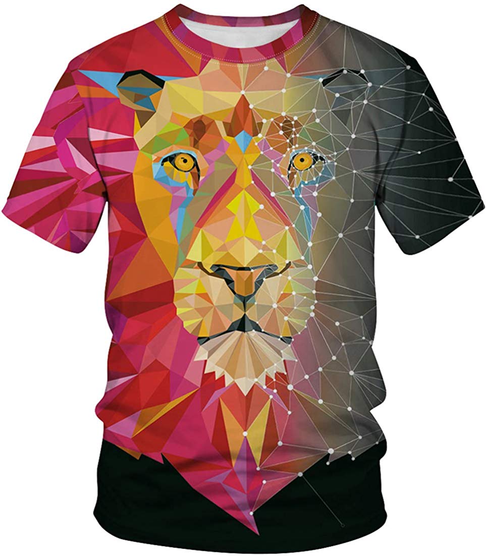 Unisex T Shirt 3D Pattern Print Novelty Short Sleeve Sports Fitness Summer Tee Black Lion b