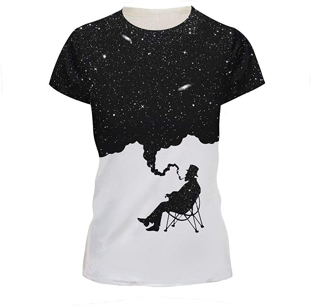 Velynce Unisex Thin Shirts Stylish 3D Digital Printed Lion Skull Casual Personality T Shirts Couple Clothing Star Smoke #8