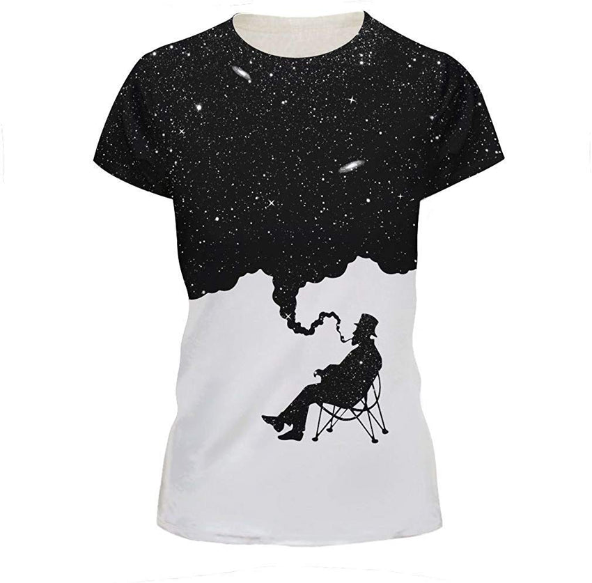 Velynce Unisex Thin Shirts Stylish 3D Digital Printed Lion Skull Casual Personality T Shirts Couple Clothing Star Smoke #8