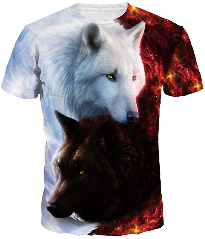 Unisex Stylish 3D Printed Graphic Short Sleeve T Shirts for Women Men Wolf