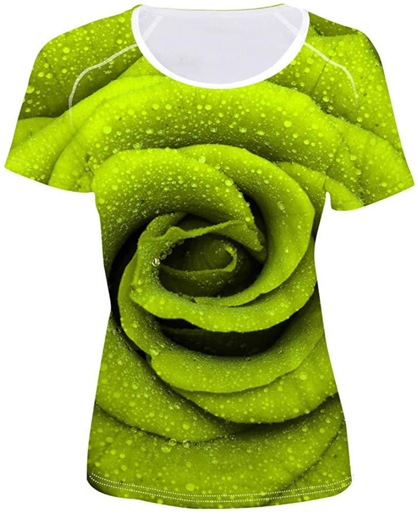 Women' Girl's T Shirt with Animl Cat Dog Print Green
