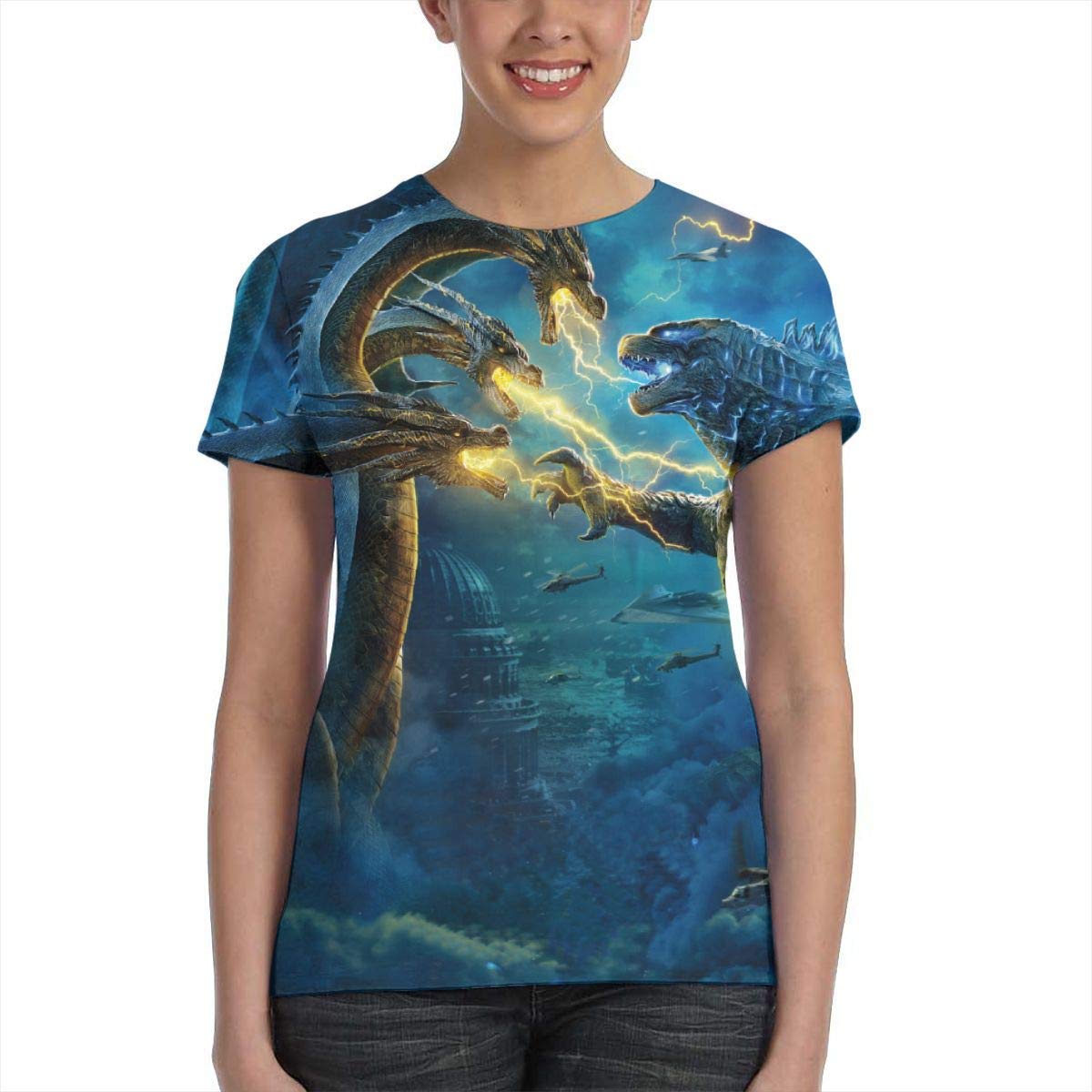 Womens God Zilla 2 King of Monsters 3D Printed Short Sleeves Shirt Godzi38