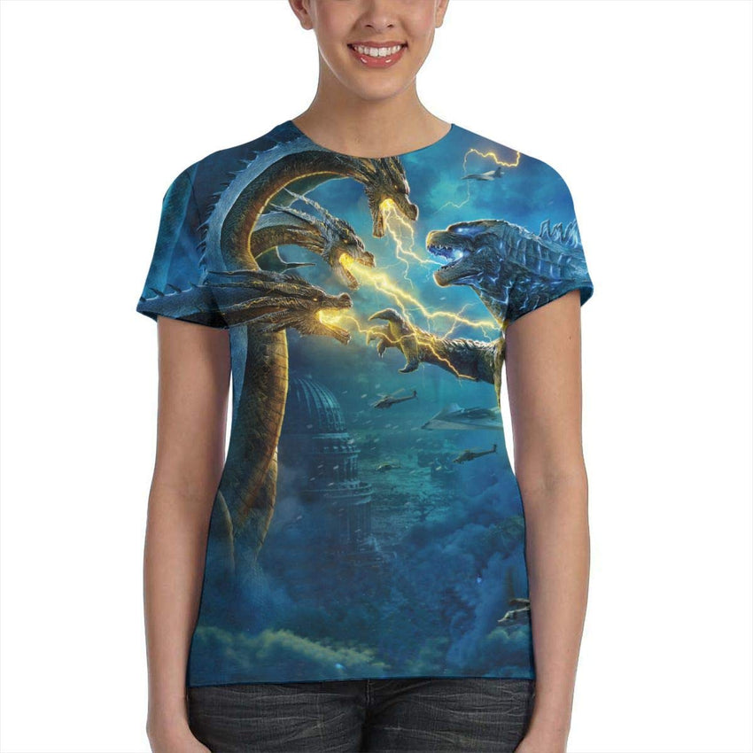 Womens God Zilla 2 King of Monsters 3D Printed Short Sleeves Shirt Godzi38