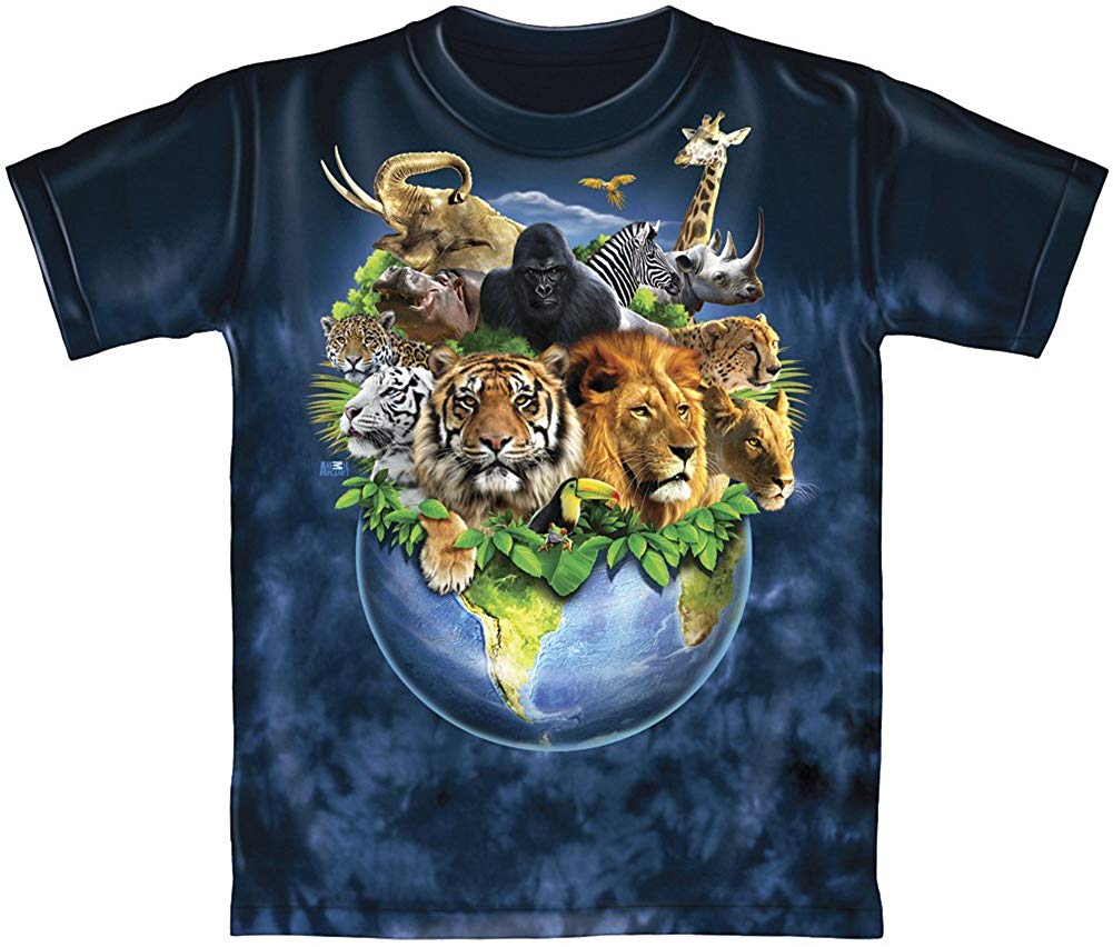 Animals on Planet Earth Tie Dye Youth Tee Shirt Nature