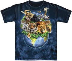 Animals on Planet Earth Tie Dye Youth Tee Shirt Nature