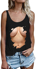 Novelty T Shirt Women's Plus Size Big Chest Funny 3D Print Tee Shirt Short Sleeve O Neck Tops Black vest