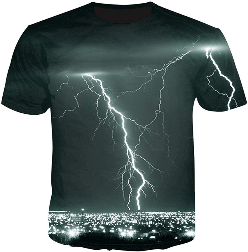 Unisex Flash Casual T Shirt Lightening 3D Printed Cool Crew Neck Parkour Tees Green