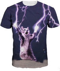 Velynce Unisex Thin Shirts Stylish 3D Digital Printed Lion Skull Casual Personality T Shirts Couple Clothing Lightning Cat #25
