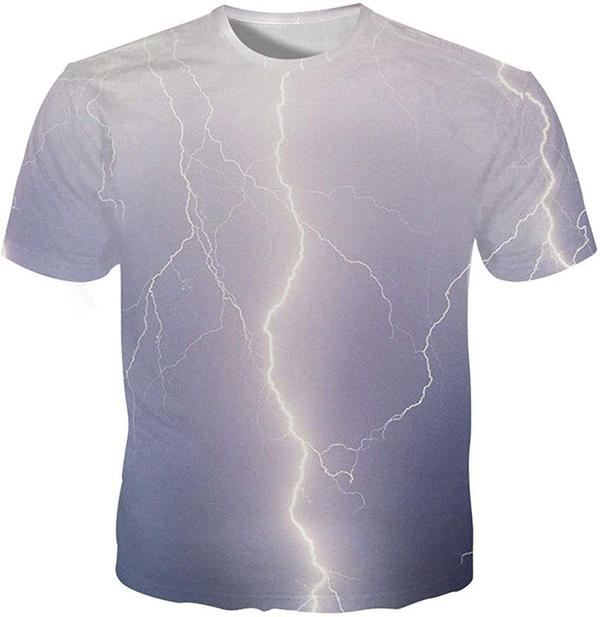 Unisex Flash Casual T Shirt Lightening 3D Printed Cool Crew Neck Parkour Tees Light Gray&purple