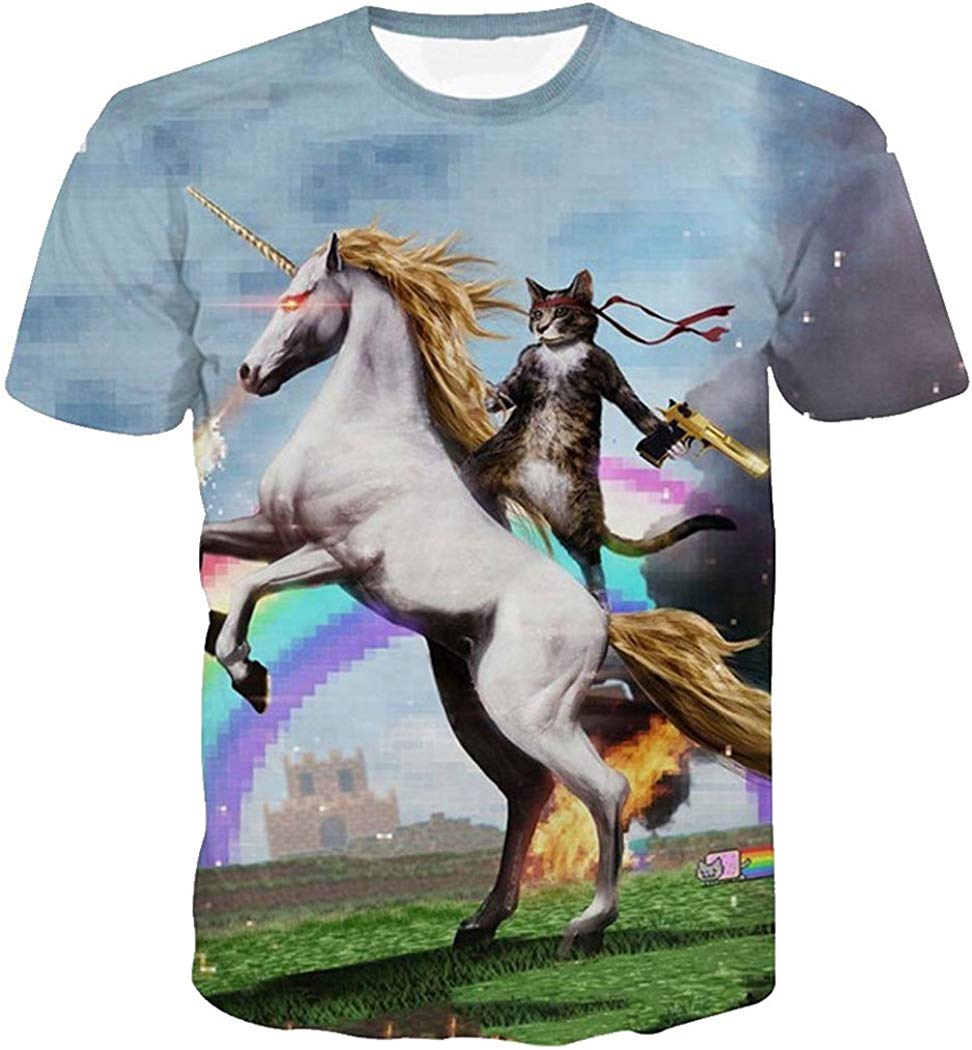 3D Print Shirt Hipster Unisex Men Women Clothing Tops Swag T Shirt Unicorn Knight Cat