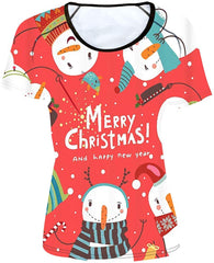 Women' Girl's T Shirt with Animl Cat Dog Print Xmas snowman