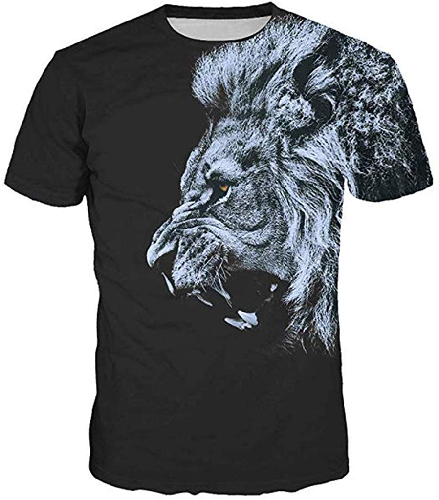 Velynce Unisex Thin Shirts Stylish 3D Digital Printed Lion Skull Casual Personality T Shirts Couple Clothing Roaring Lion #21