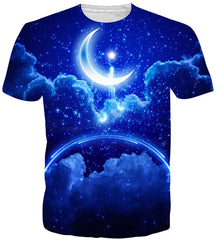 Summer Fashion Women Men Printed Short Sleeve Tee Tops T Shirts Moon Space Galaxy