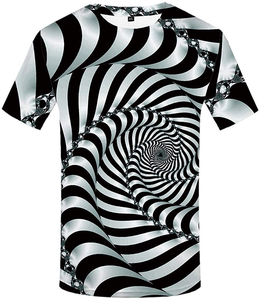 Mens Psychedelic Shirt Black and White Stripe Hip Hop 3D Printing Top Tee Psychedelic Shirt