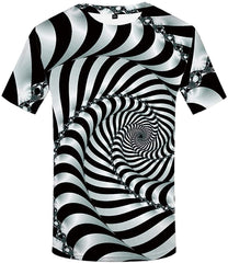 Mens Psychedelic Shirt Black and White Stripe Hip Hop 3D Printing Top Tee Psychedelic Shirt