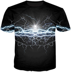 Unisex Flash Casual T Shirt Lightening 3D Printed Cool Crew Neck Parkour Tees Black&white