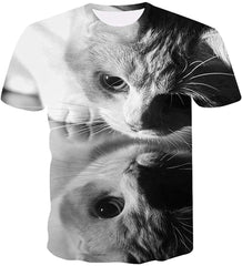 Mens T Shirt Cat 3D Printing Tops Short Sleeve Black