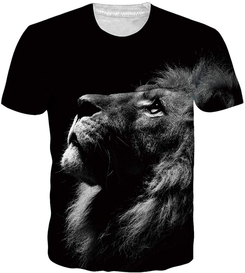 Mens T Shirts 3D Graphics Print Short Sleeve Funny Summer T Shirts Black Lion