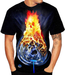 Mens T Shirt 3D Flood Printed Short Sleeved Top Blouse Black5