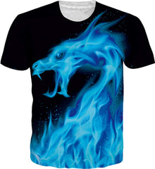 Mens T Shirts 3D Graphic Short Sleeve Tees Funny Printed Summer Tops Blue Dragon