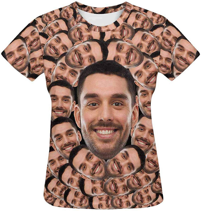 Custom Women's T Shirt with Faces Galaxy Personalized Print Short Sleeve Shirts Multi Faces