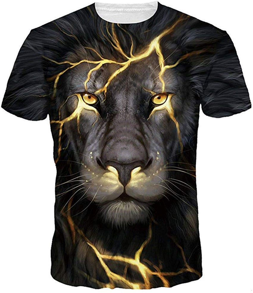 Men's Colorful 3D Animal Galaxy Print T Shirt Short Sleeve Fashion Casual Tees Black Lion