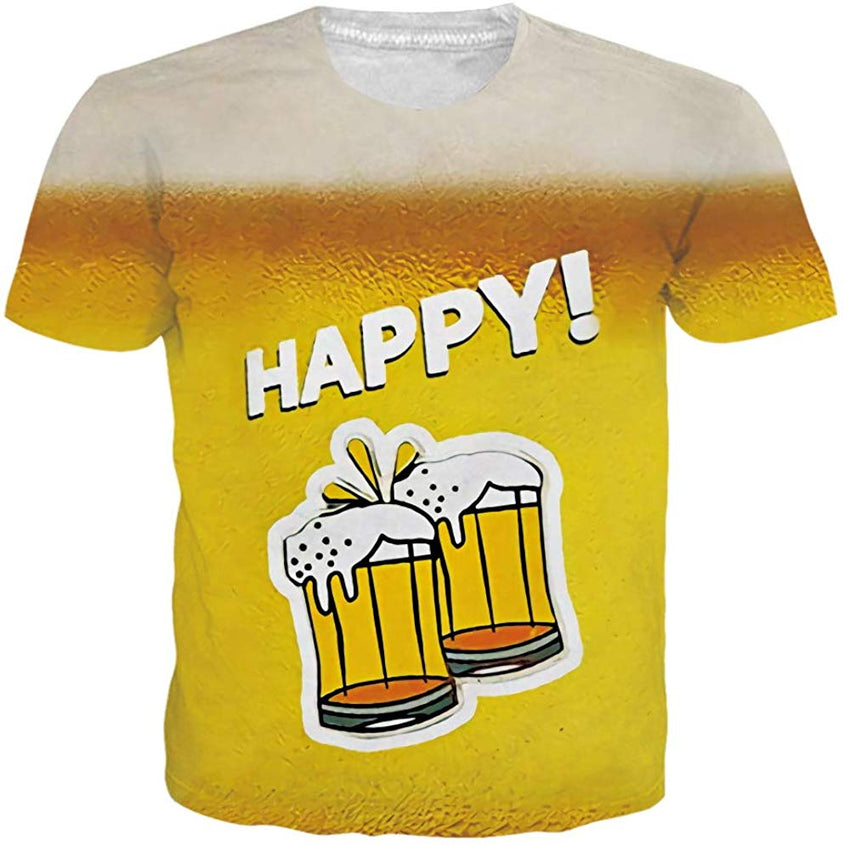 Men Women 3D Novelty Graphic T Shirts Short Sleeve Crewneck Tie Dye Tee Tops for Casual Beer