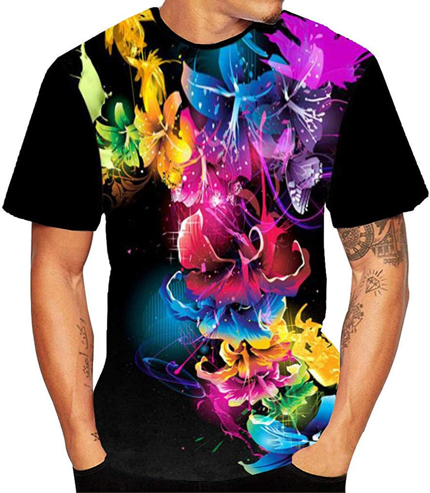 Mens T Shirt 3D Flood Printed Short Sleeved Top Blouse Black3