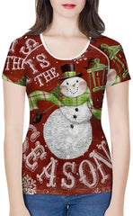 Horse Print Women T Shirt Art Design Tee Girls Elastic Short Sleeve Snowman 1